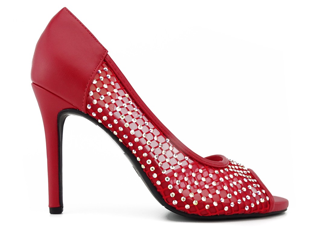 Red stilettos with beautiful zircons - 1