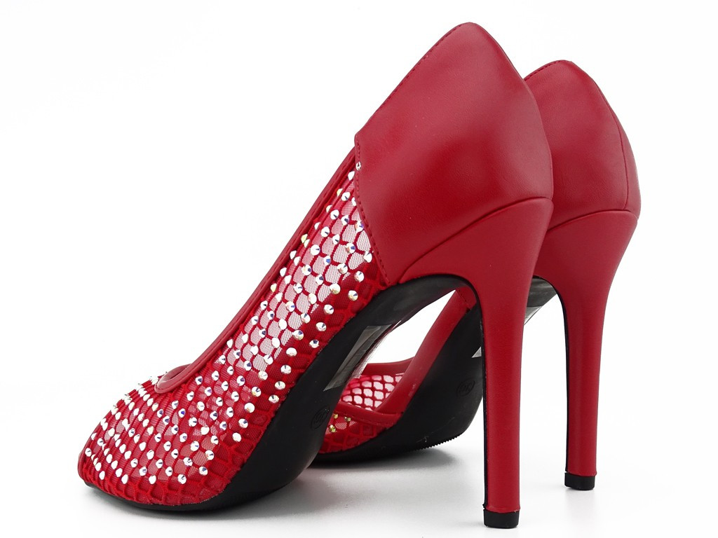 Red stilettos with beautiful zircons - 4