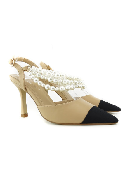 Stilettos joase bej cu perle - 2