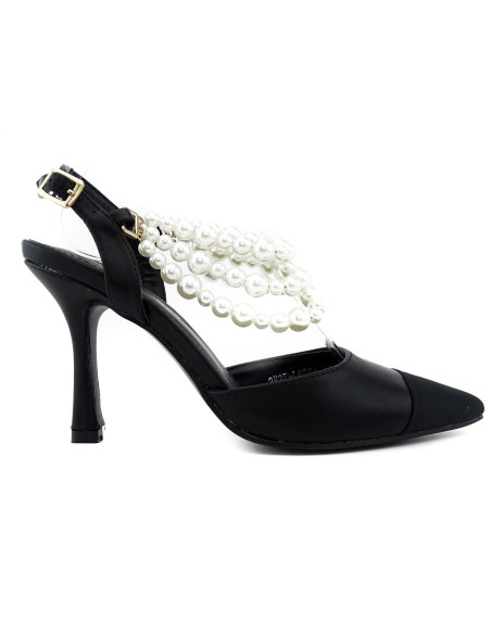 Stilettos jos negri cu perle - 1
