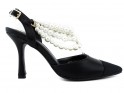 Black low stilettos with pearls - 1