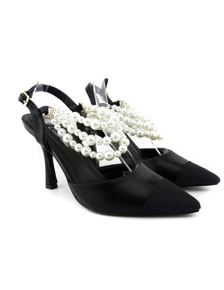 Schwarze niedrige Stilettos mit Perlen - 2