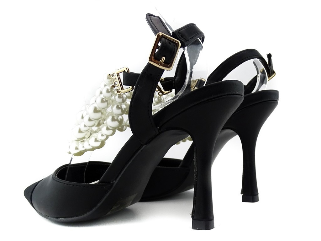 Schwarze niedrige Stilettos mit Perlen - 4