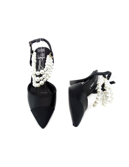 Schwarze niedrige Stilettos mit Perlen - 5
