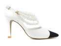 Low white stilettos with pearls - 1