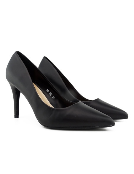 Schwarze niedrige matte Öko-Leder-Stilettos - 2