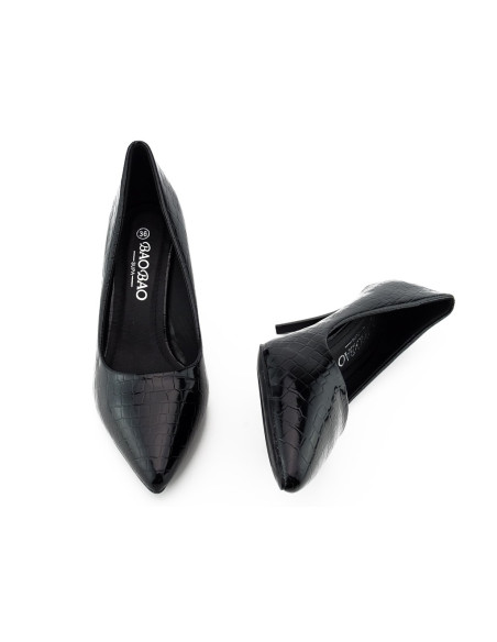 Pantofi cu tocuri joase negre din piele ecologică - 5