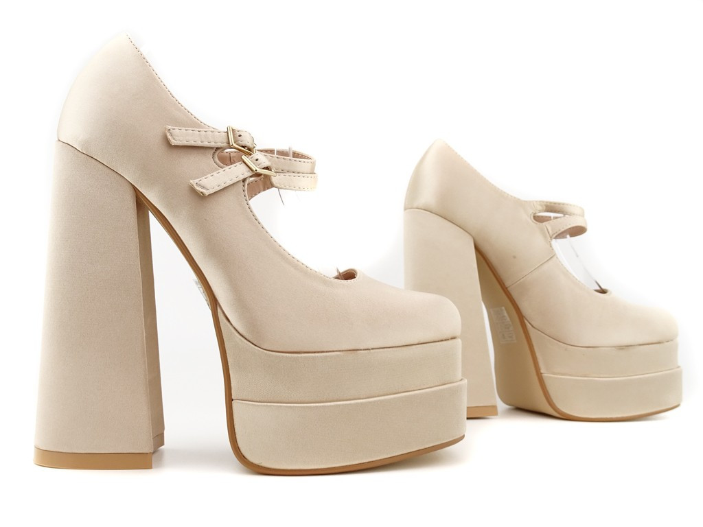Pantofi cu platformă bej cu toc stiletto - 3
