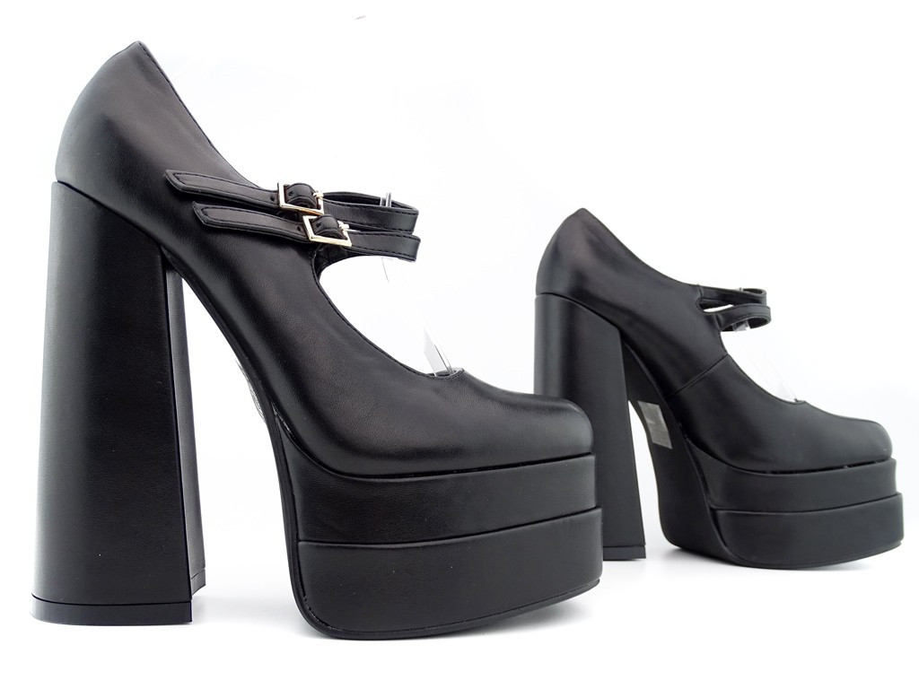 Black eco leather platform post pumps - 3