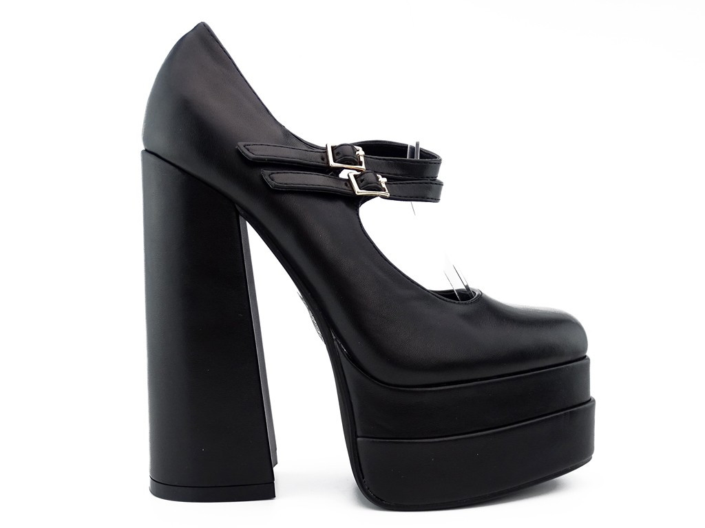 Black eco leather platform post pumps - 2