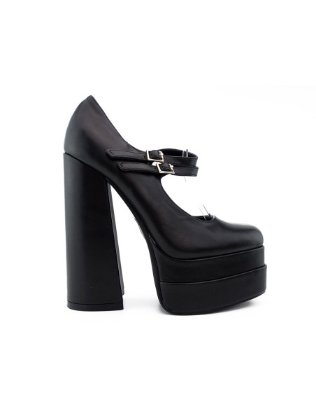 Black eco leather platform post pumps - 2