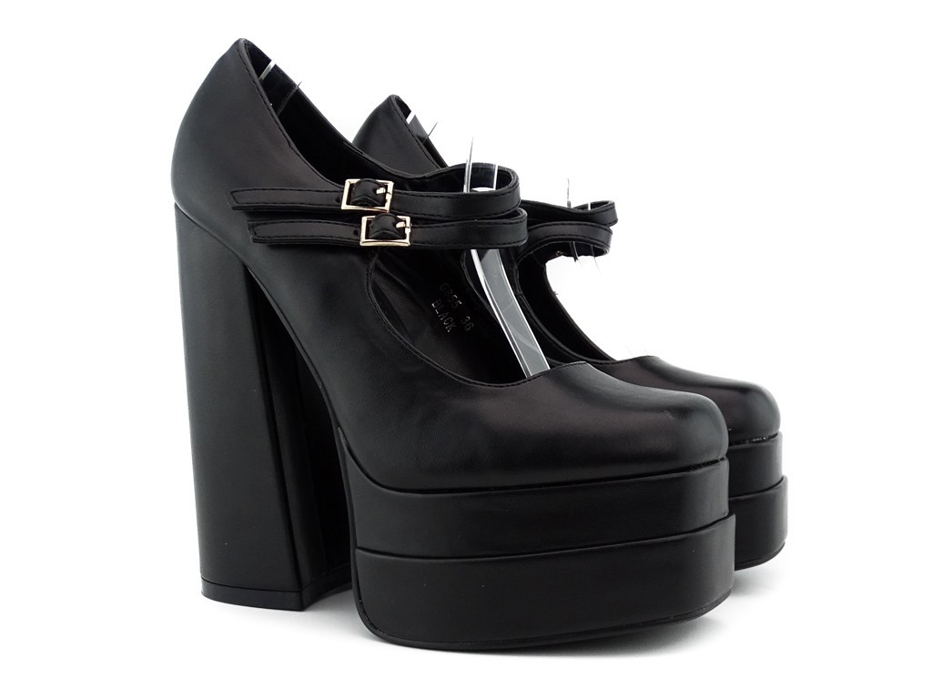 Black eco leather platform post pumps - 1