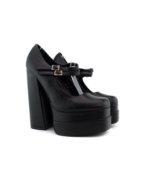 Black eco leather platform post pumps - 1