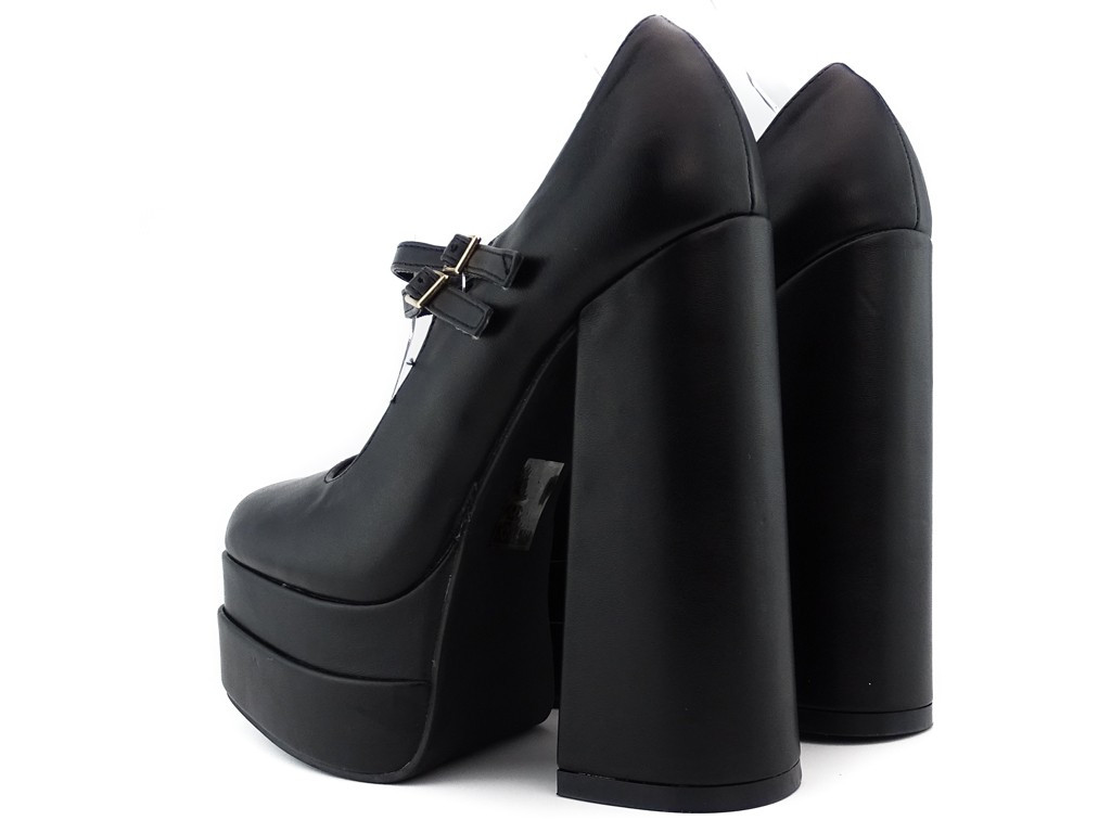 Schwarze Plateau-Pumps aus Ökoleder mit Stilettoabsatz - 4