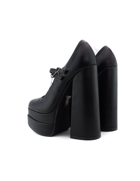 Black eco leather platform post pumps - 4