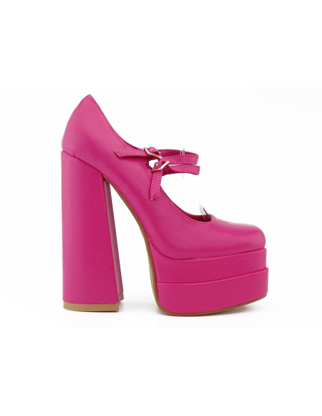Pantofi cu platformă din piele ecologică roz cu toc stiletto - 2