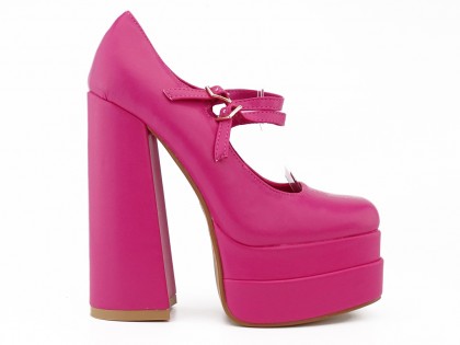 Pantofi cu platformă din piele ecologică roz cu toc stiletto - 2
