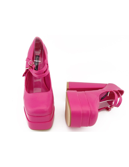 Pantofi cu platformă din piele ecologică roz cu toc stiletto - 4