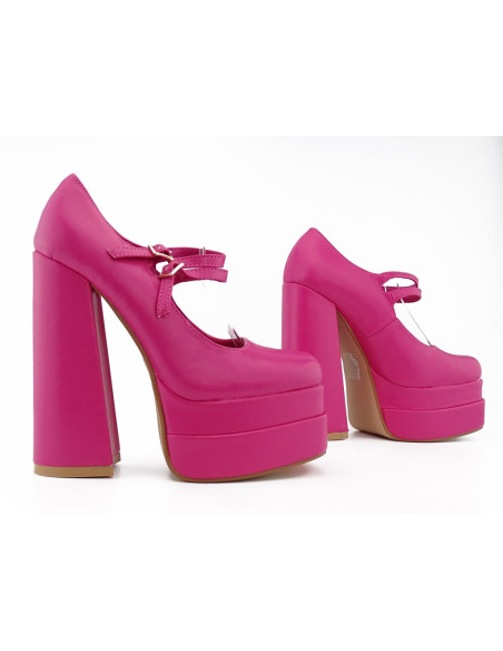 Pantofi cu platformă din piele ecologică roz cu toc stiletto - 5