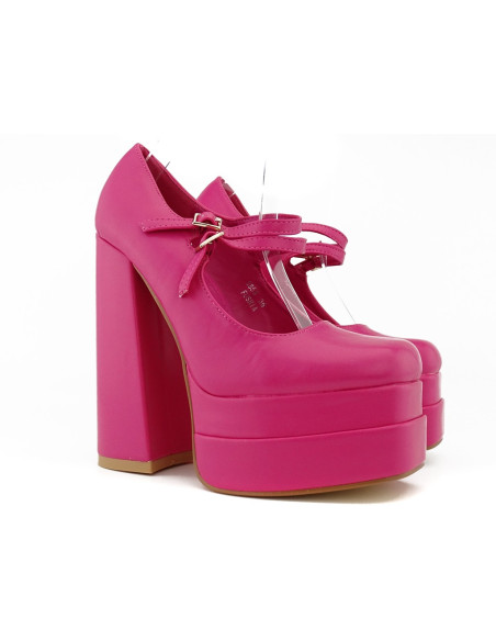 Pantofi cu platformă din piele ecologică roz cu toc stiletto - 1