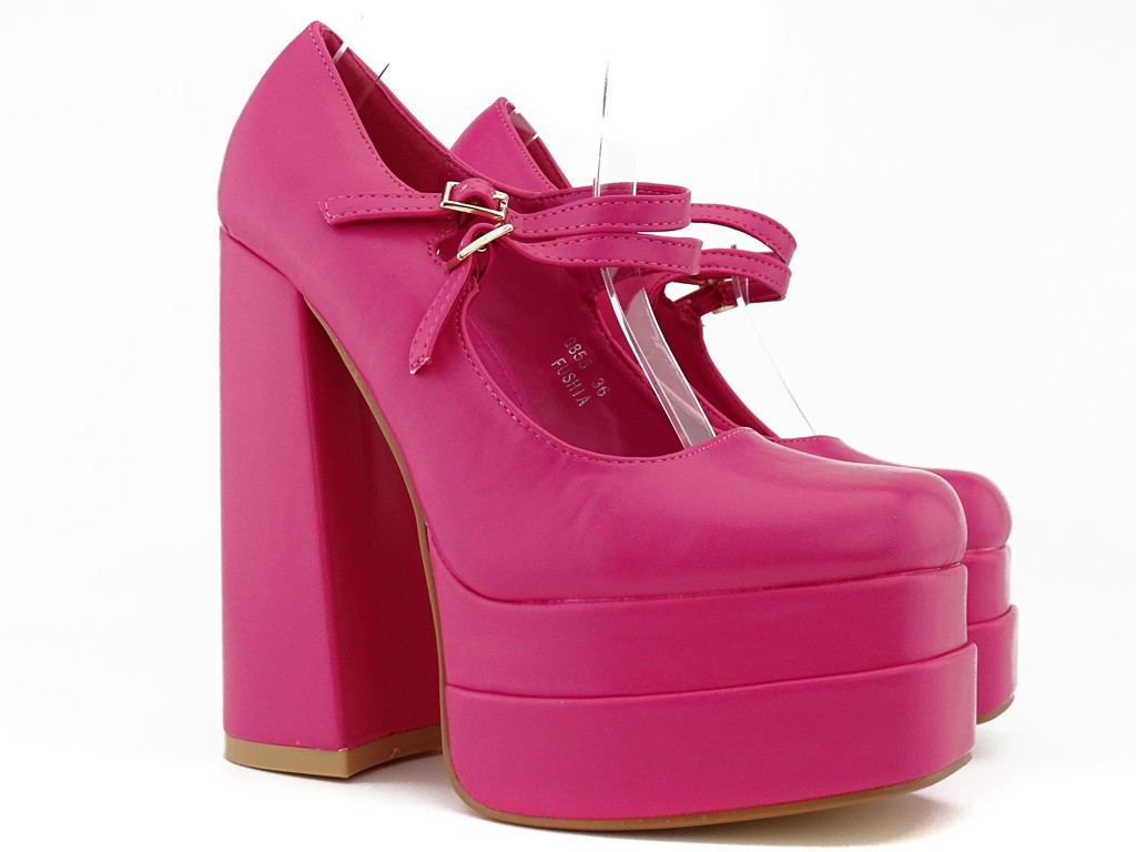 Рожеві туфлі на платформі з екошкіри на шпильці - 1