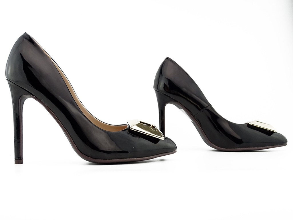 Stilettos en cuir verni noir avec boucle pour femmes - 3