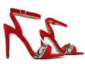 Sandale stiletto din piele de căprioară roșie cu curea - 3