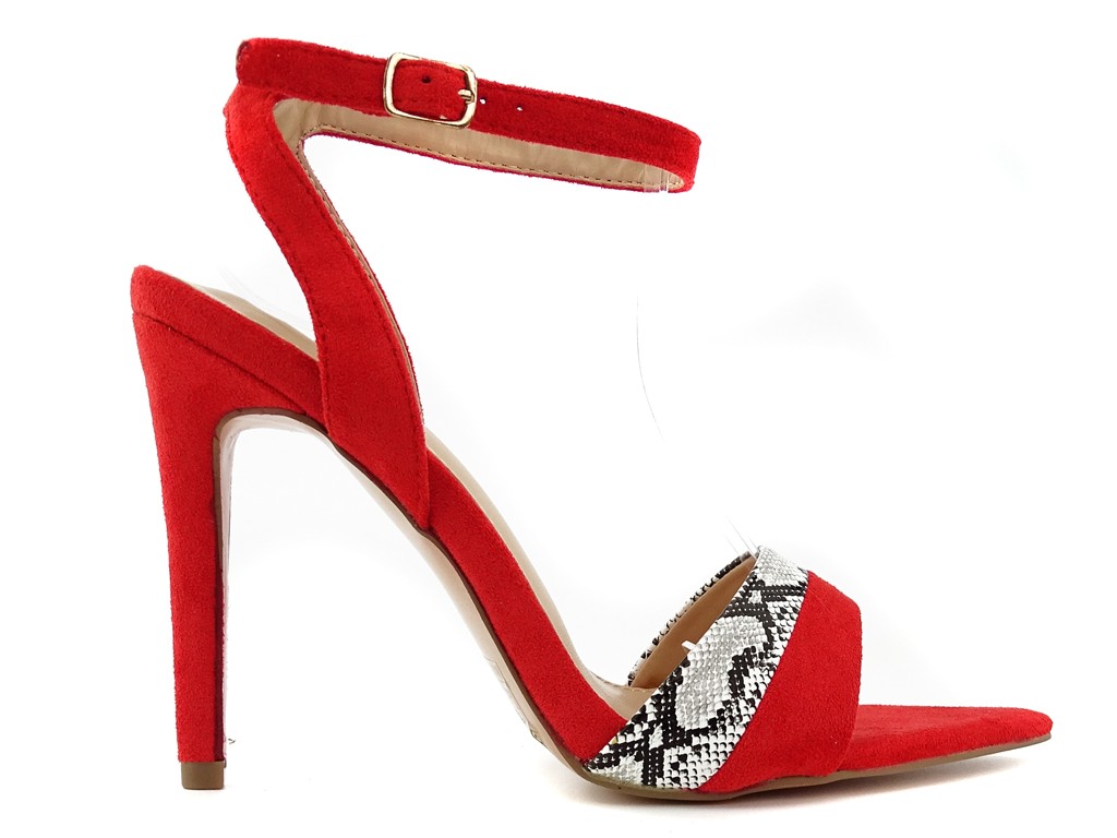 Raudoni zomšiniai smailianosiai sandalai su dirželiu - 1