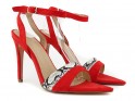 Sandale stiletto din piele de căprioară roșie cu curea - 2