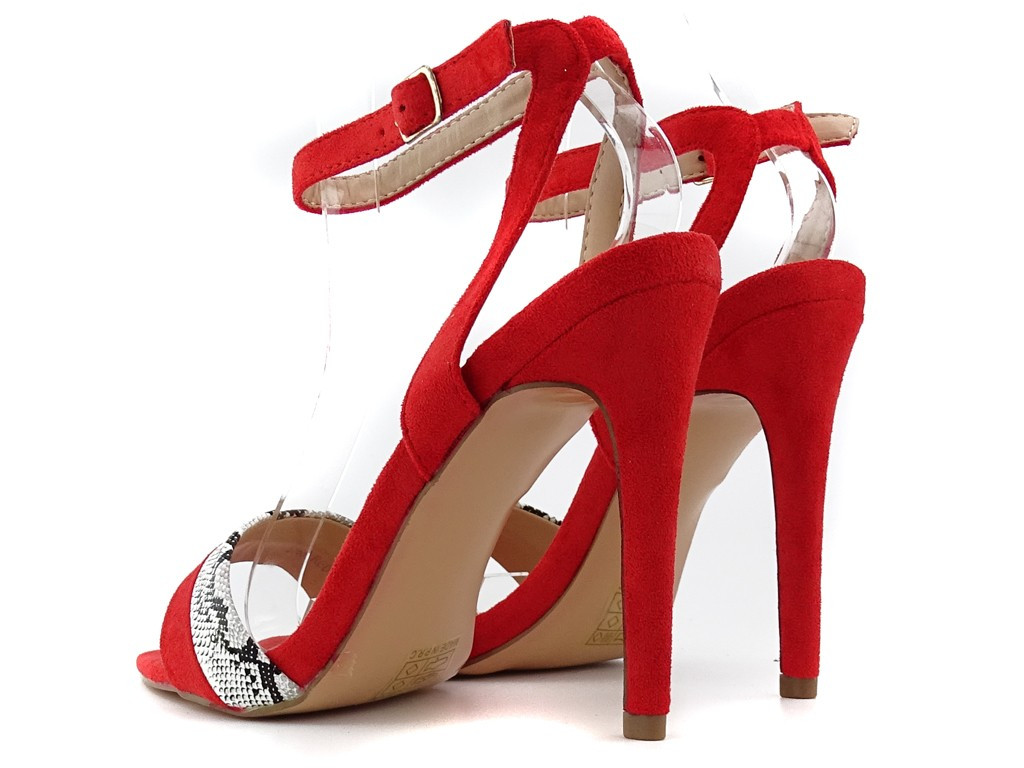 Rote Stiletto-Sandalen aus Wildleder mit Riemen - 4