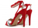 Red suede stiletto sandals with strap - 4