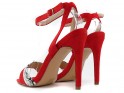 Sandale stiletto din piele de căprioară roșie cu curea - 4