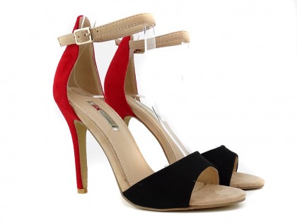 Melnas un sarkanas siksniņas stiletto sandales - 2