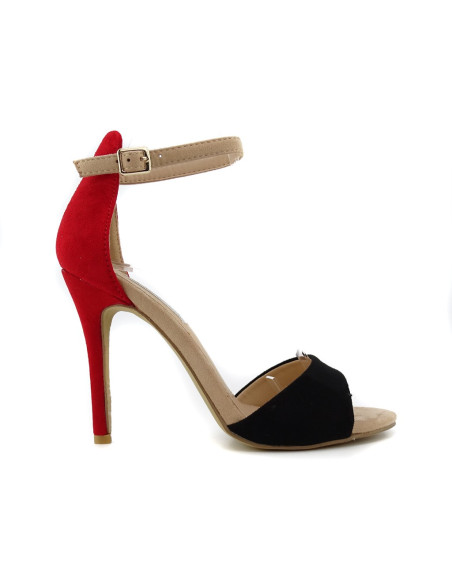 Melnas un sarkanas siksniņas stiletto sandales - 1