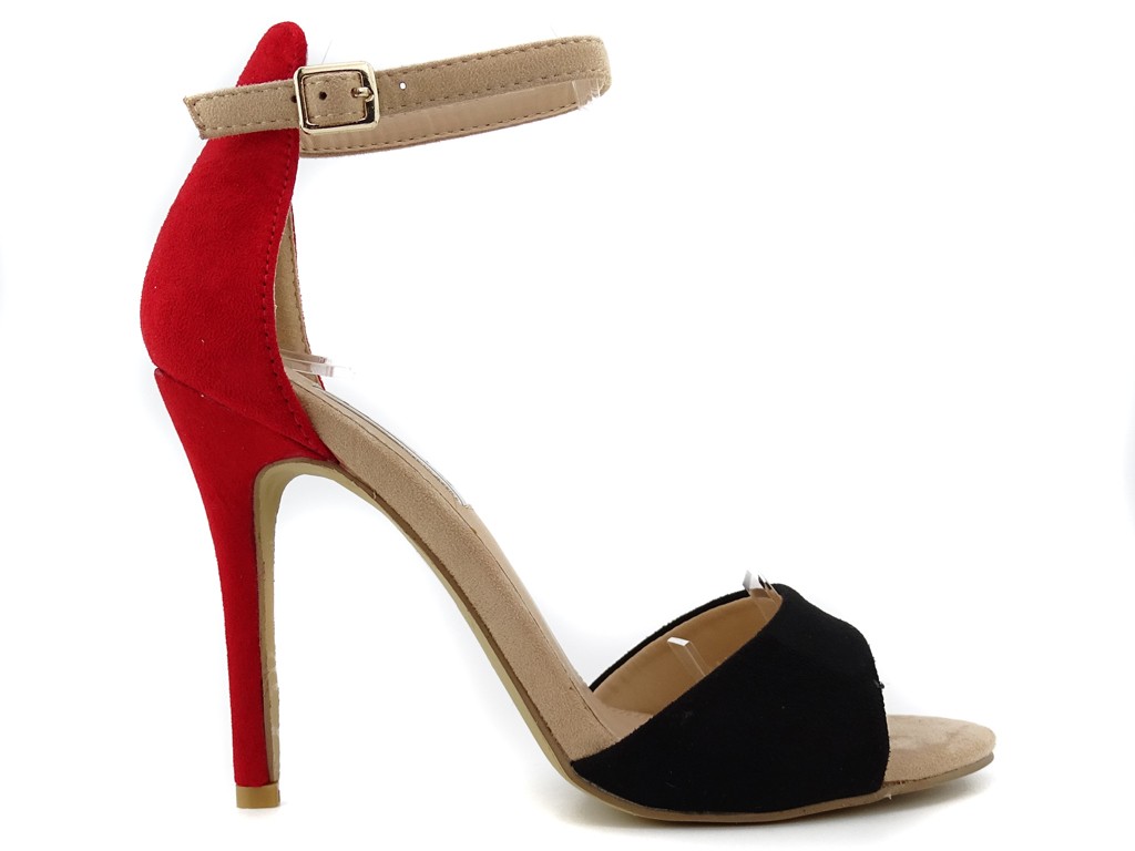 Čierno-červené sandále na podpätku - 1