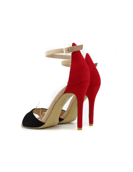 Melnas un sarkanas siksniņas stiletto sandales - 4