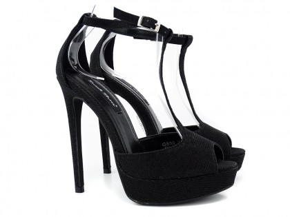 Sandale stiletto cu platformă neagră - 2