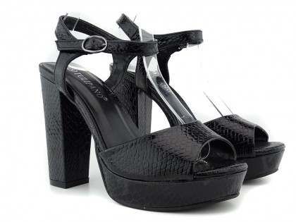 Sandale stiletto din piele ecologică neagră - 2