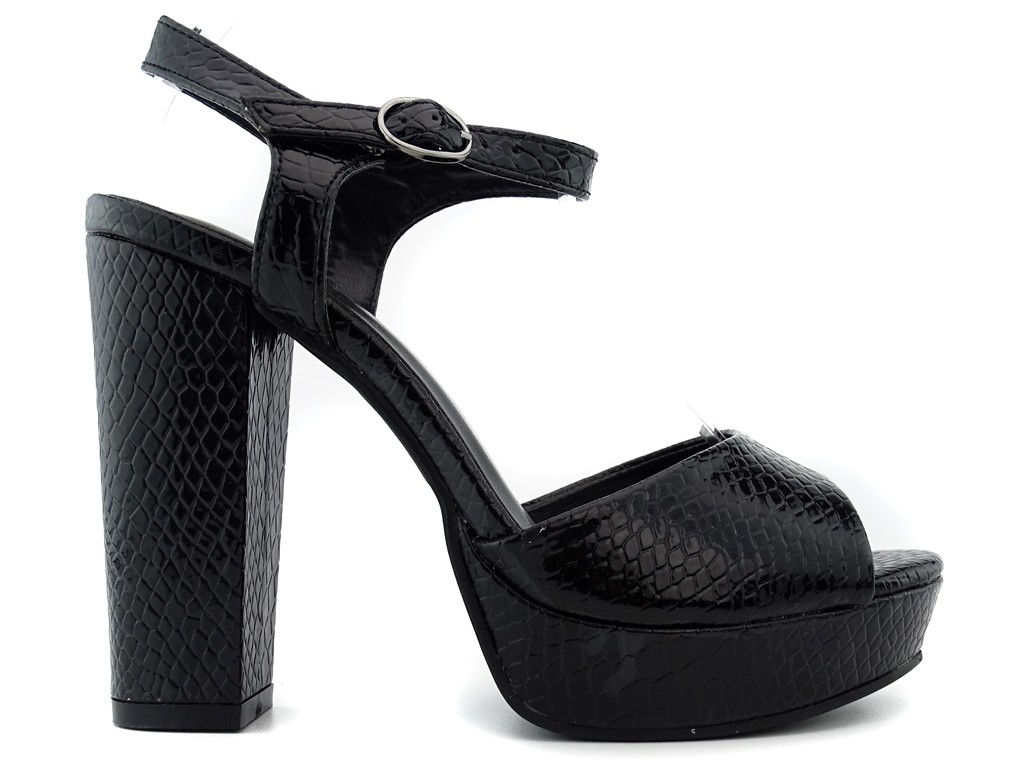 Black eco leather sandals on a post - 1