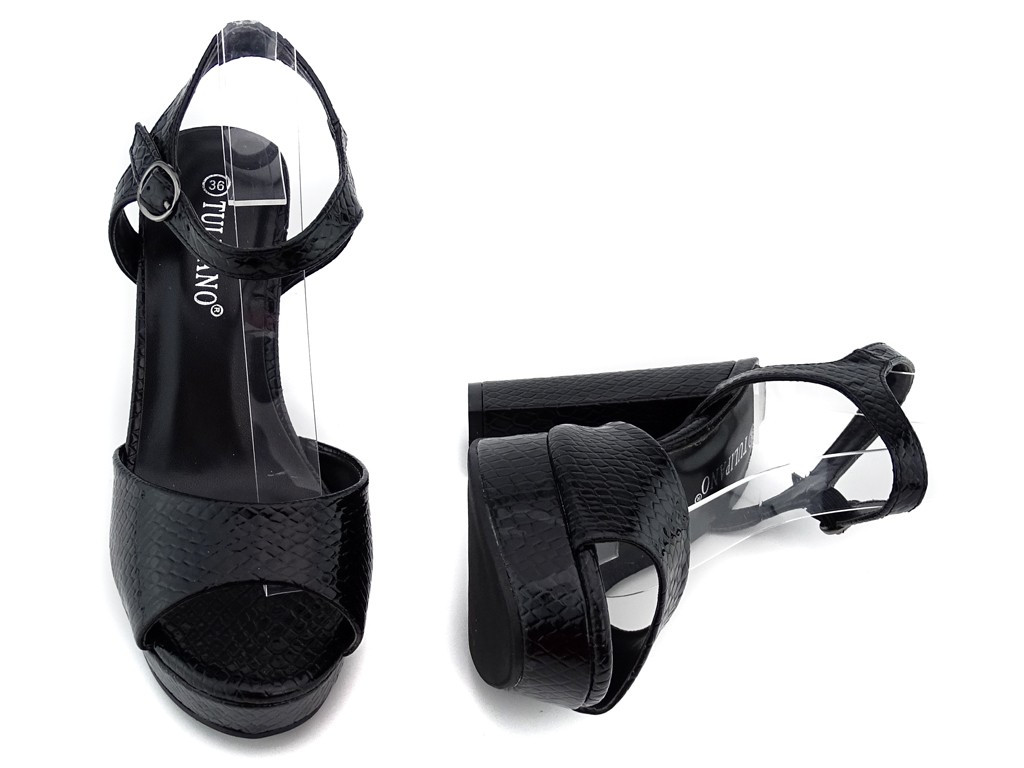 Black eco leather sandals on a post - 5