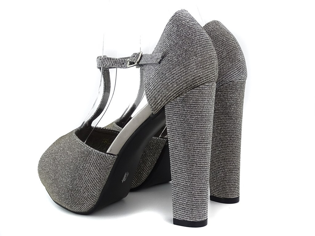 Silberne Plateau-Stiletto-Sandalen mit Riemen - 4