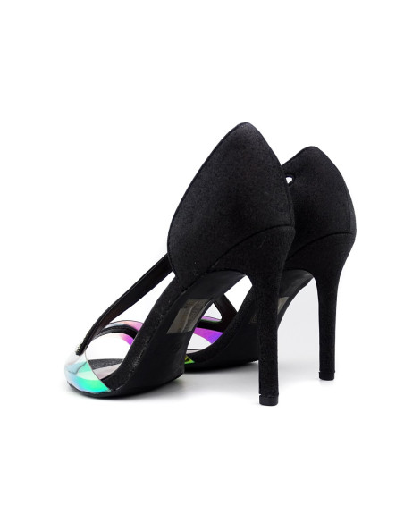 Melnas stiletto sandales ar cirkoniem hologrāfiskā krāsā - 4