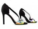 Melnas stiletto sandales ar cirkoniem hologrāfiskā krāsā - 3