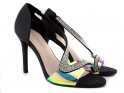 Melnas stiletto sandales ar cirkoniem hologrāfiskā krāsā - 1