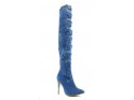 Denim blue stiletto knee-high boots with holes - 2