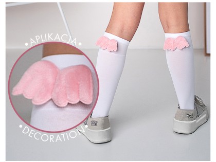 Шкарпетки для дівчаток до колін однотонні з крильцями - 2
