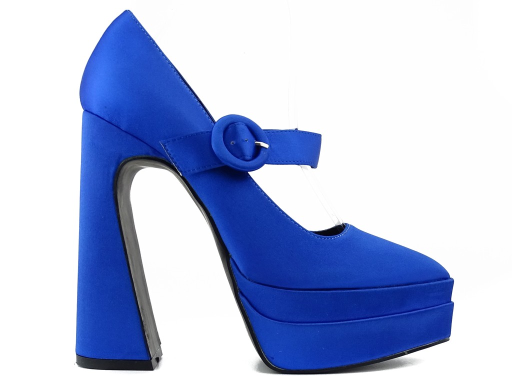 Modré topánky na platforme s vysokými podpätkami - 1