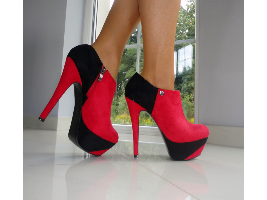 RED BLACK SUEDE ANKLE BOOTS