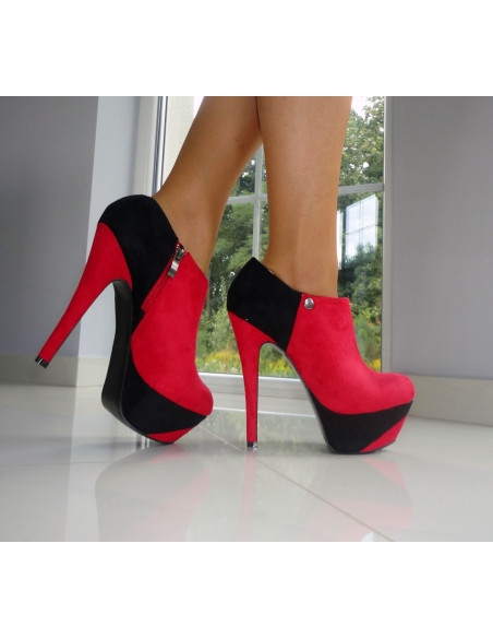 RED BLACK SUEDE ANKLE BOOTS