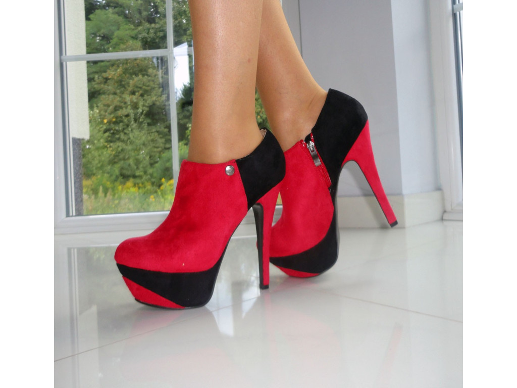 RED BLACK SUEDE ANKLE BOOTS